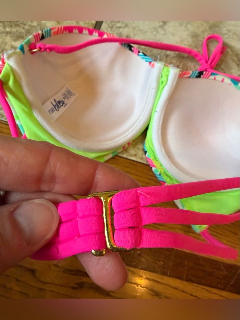 Vibrant Neon Geometric Push-Up Bikini Top - Picture 7 of 9